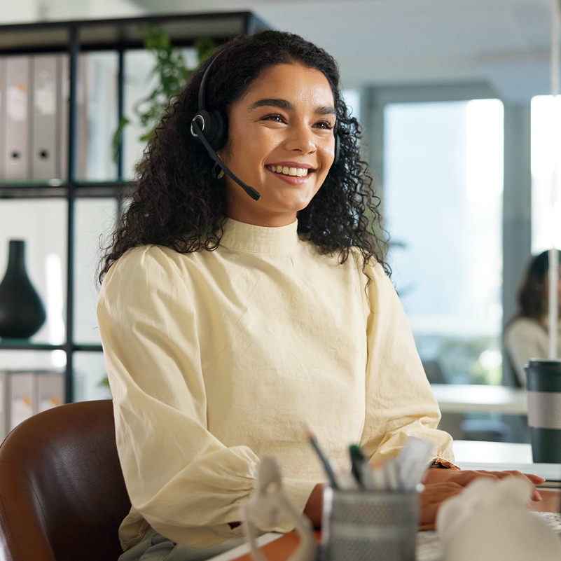 Licensed insurance agent with headset